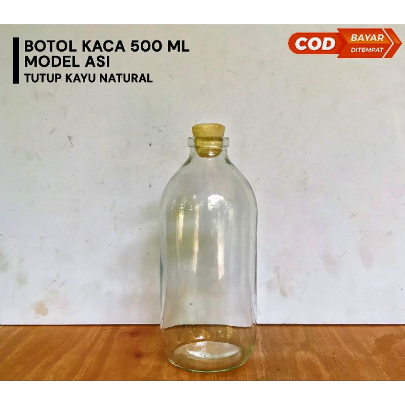 Botol Kaca Tutup kayu , Botol kaca Asi 500Ml, Botol Kaca Tutup Gabus