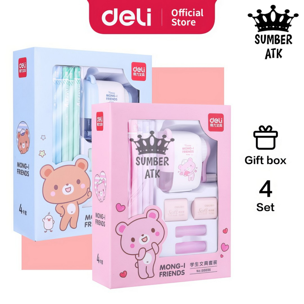 

Set Paket Hadiah Deli Stationery set 4 in 1 rautan pensil 12pcs pensil 2 penghapus dan 2 penutup pena 68896