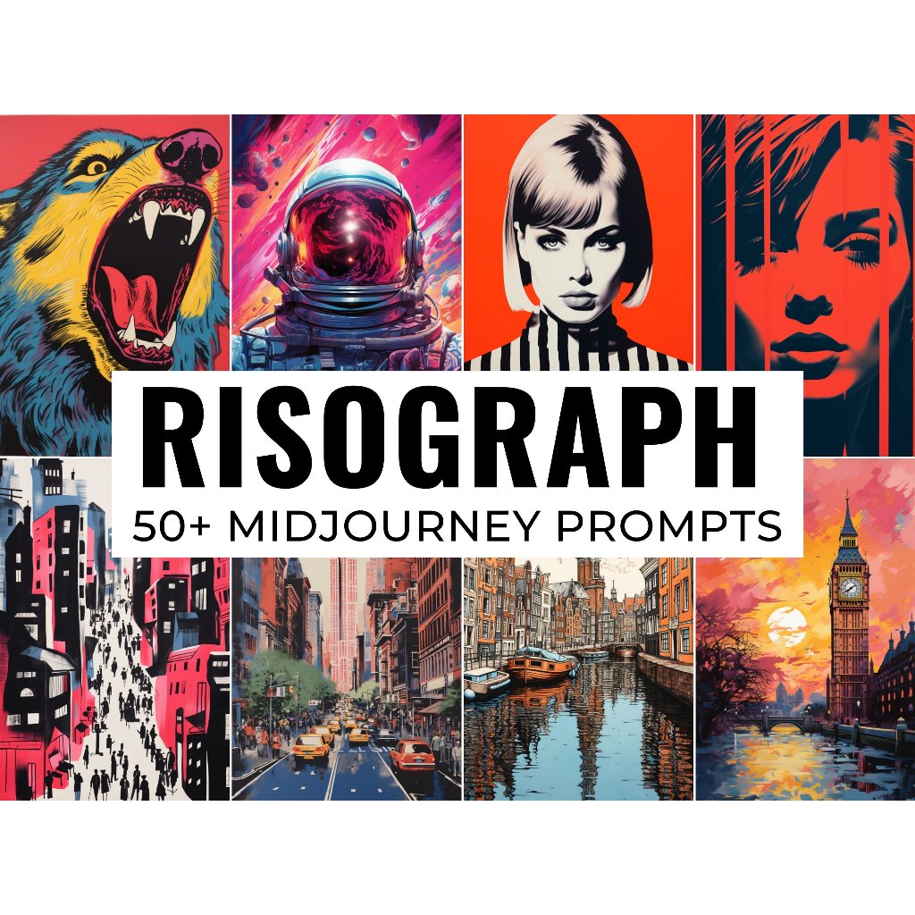 50+ Risograph Midjourney Prompts, AI Art, Midjourney Prompt, Midjourney AI Art, Learn Midjourney, Di