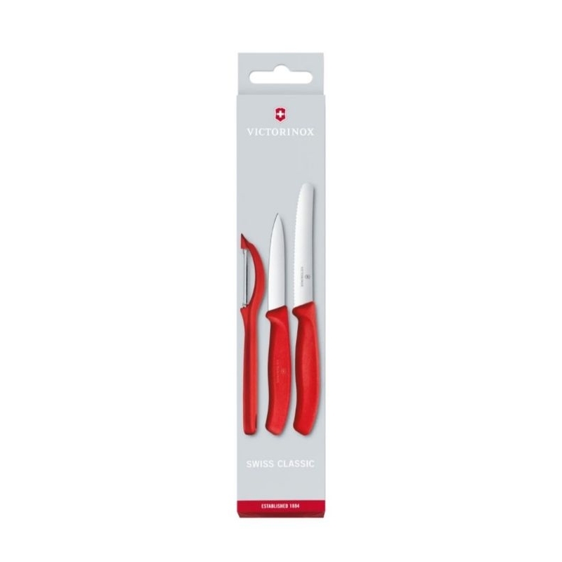 VICTORINOX Set Pisau Paring 3 Pieces Knives Set of 3 Paring Knife Red Green Orange Set 2 Knives 1 Pe