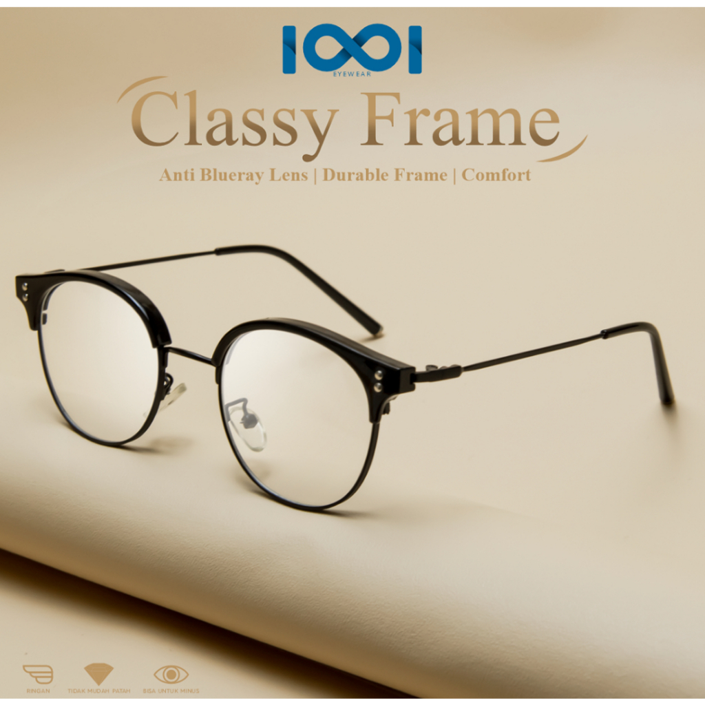 IOOI Eyewear -  Kacamata Bulat Metal PC Anti Radiasi Blueray Photocromic Fashion Classy Pria Wanita 