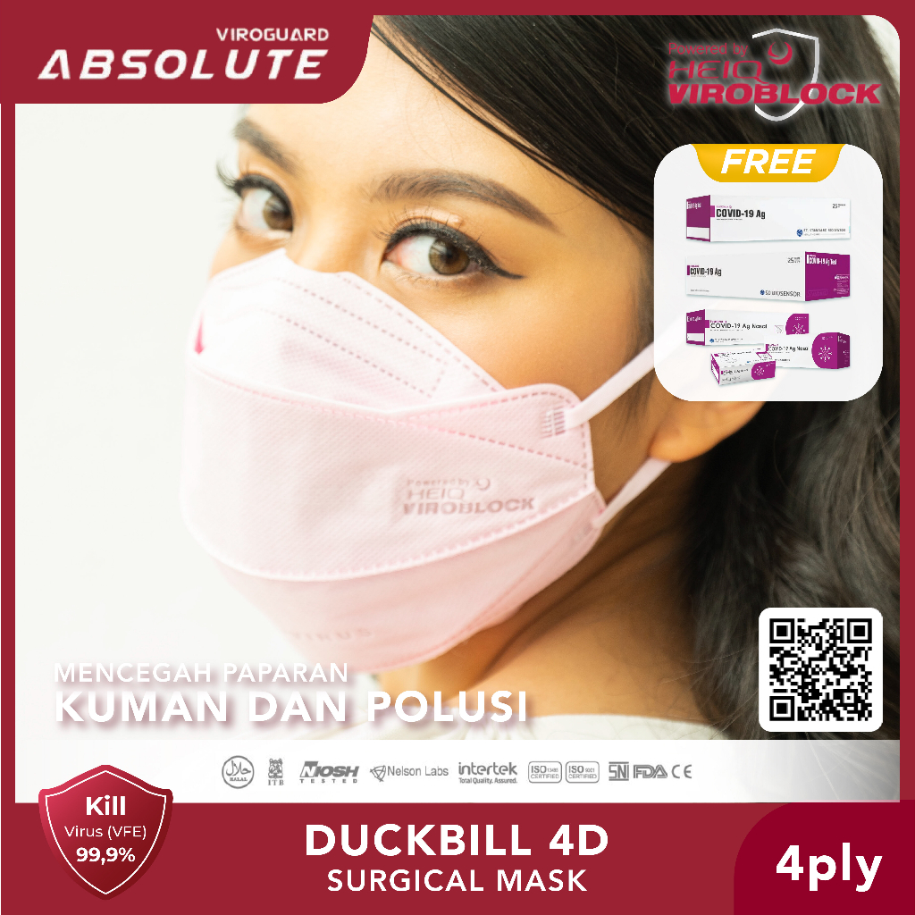 Masker Duckbill 4D 4 Ply Medis Antivirus HeiQ Viroblock - Absolute ( 2 pcs / sachet )
