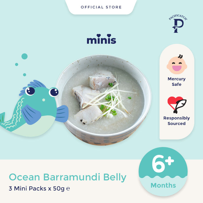 

Pacificatch minis Ocean Barramundi Belly | mpasi bayi (Ikan Kakap Putih Laut)