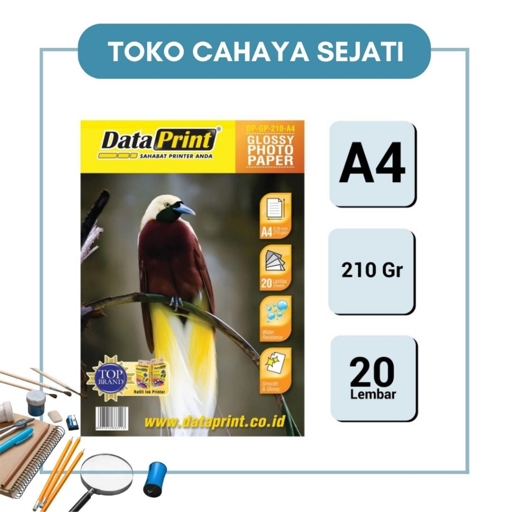 

Kertas Foto / Glossy Photo Paper Dataprint A4 210 gsm Isi 20 lbr