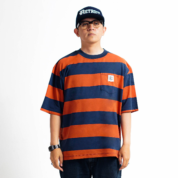Kaos Oversize Dewasa T shirt Stripe Salur Pocket Cotton Combed Heavyweight Premium Cotton Combed 24s