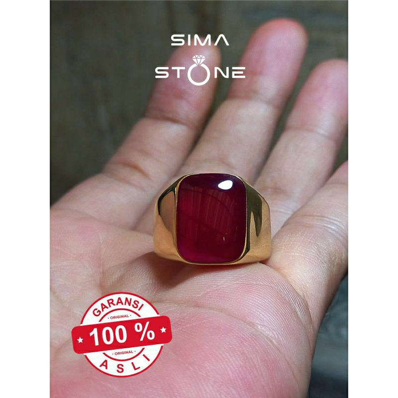 Cincin Batu Akik Red Baron Kotak Ring Titanium Gold