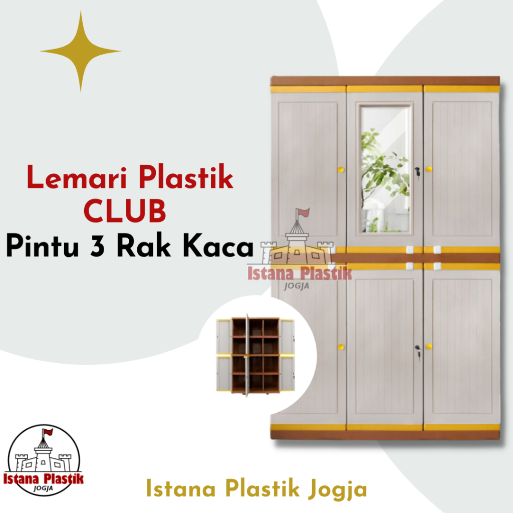 Lemari Plastik CLUB Pintu 3 Full Rak Kaca