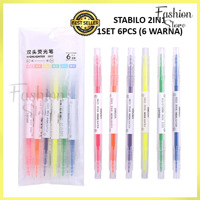 

FS GROSIR STABILO HIGHLIGHTER 2IN1 SET ISI 6PCS / PENSIL STABILO WARNA WARNI 2 SISI