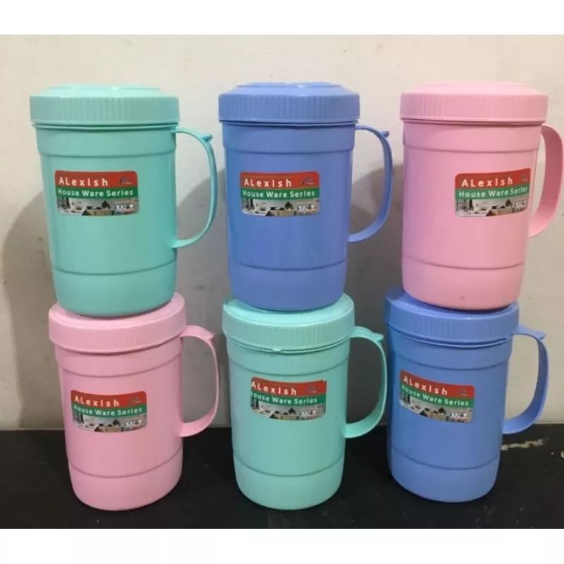 Mug tutup alexish 1000ml / Mug plastik warna / gelas air minum