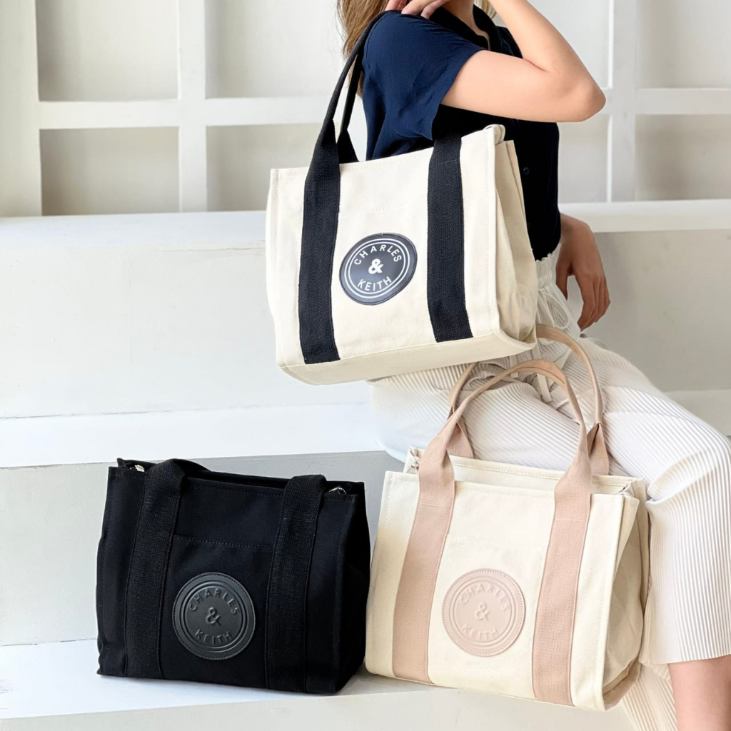 CNK Large Canvas Contrast-Trim Tote Bag (C1582)