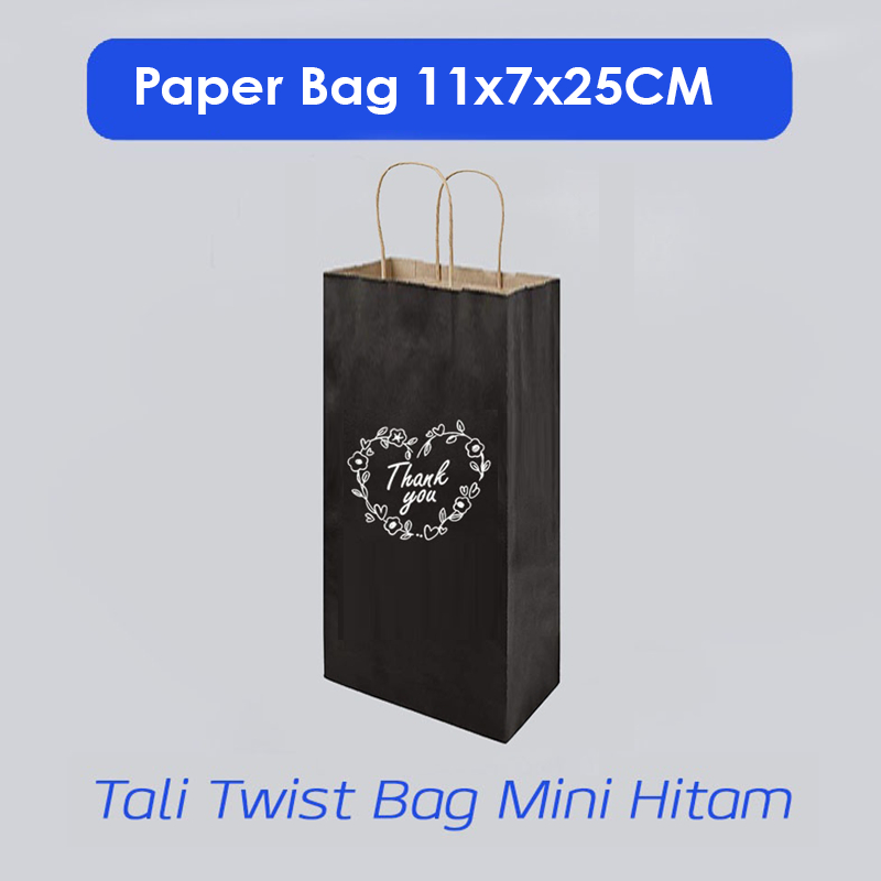 

(KHUSU SABLON) Pape Bag Kado Warna Hitam Bebas Desain Uk. 11x7x25cm Papper Bag Kertas Kado