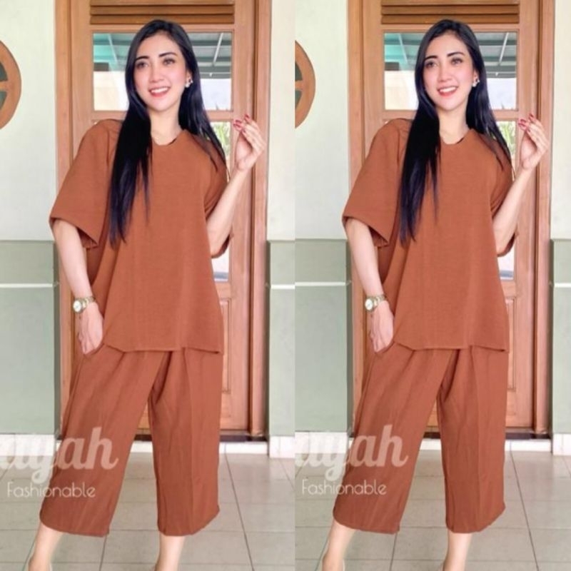 ONESET CRINKLE //SETCEL RAYON MOTIF SERAT KAYU TERBARU//SETELAN CELANA RAYON SERAT KAYU TERBARU