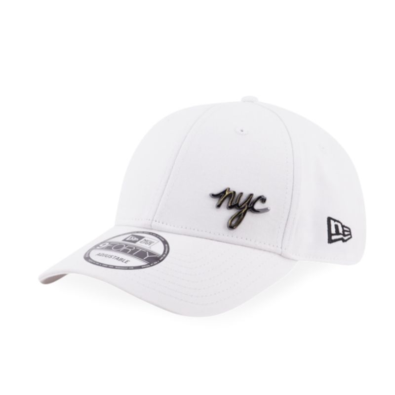 Topi New Era Cap New York City Metal Logo Flawless White 9Forty Adjustable Original