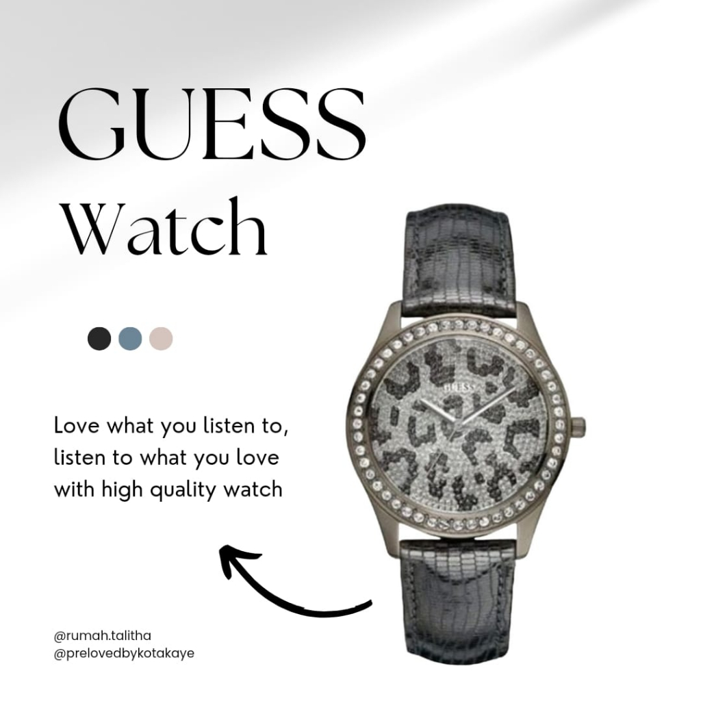 Guess Ladies Time To Give Gun Metal Animal Print Grey Leather Adjustable Wrist Watch