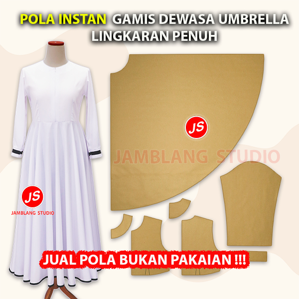 Pola Instan Gamis Umbrella / Gamis Rok Payung Lingkaran Penuh