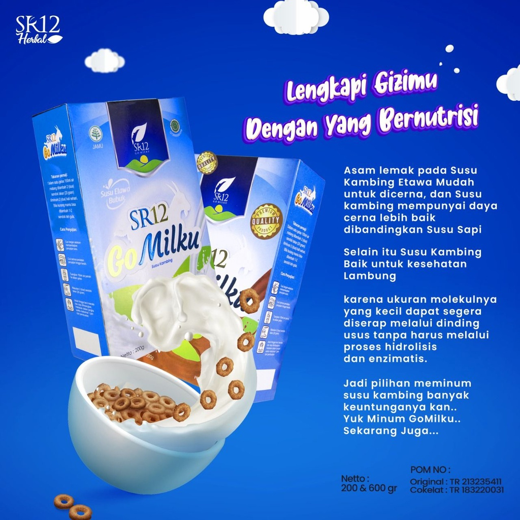 

Go Milku SR12 Gomilku Halal Susu Kambing Etawa Penggemuk Badan Untuk Anak Bumil Promil Premium Meningkatkan Kesehatan Inmun Aman Bumil Busui COklat 200g 600g Gram