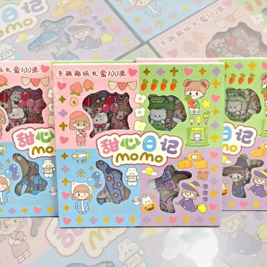 

100 PCS Stiker MOMO Motif Kartun Korea Lucu Anti Air Bahan PET