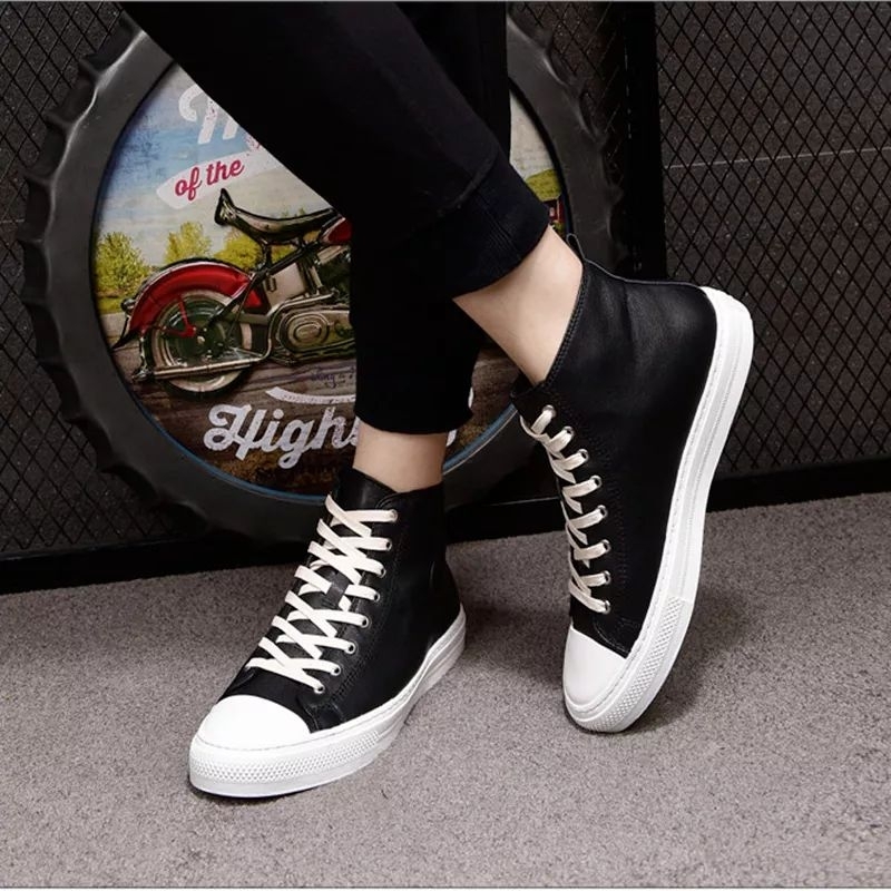 sepatu spatu bot boots tnggi pria laki laki cowok warna hitam bahan kulit sintetis uuran 37 38 39 40