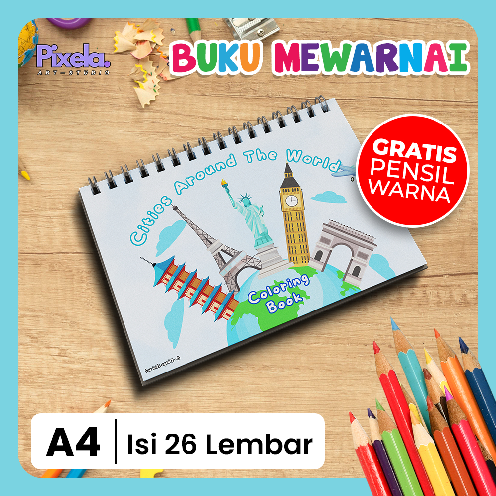 

PREMIUM Buku Mewarnai Gambar Anak Lucu Edukasi Seri Cities / Kota A4 untuk Usia 3 sampai 6 Tahun GRATIS PENSIL WARNA