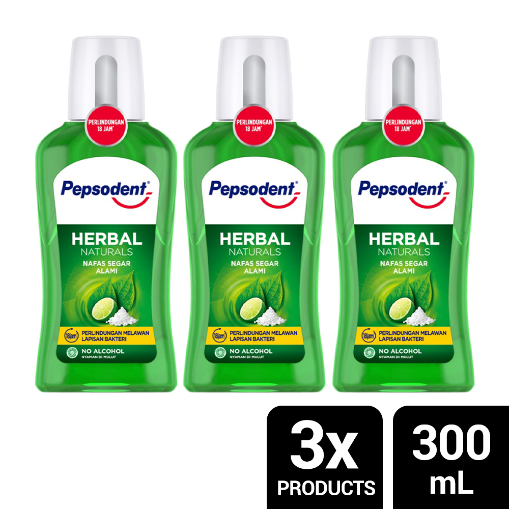 Pepsodent Mouthwash Expert Protection Herbal Natural 300 ml x 3