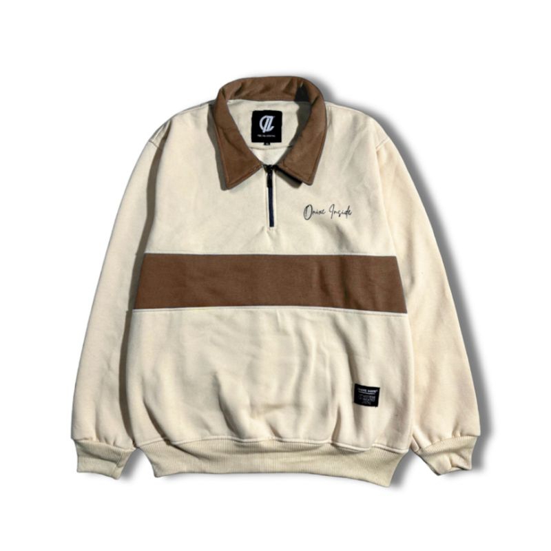 Onixe Inside Jaket Rugby Pria & Wanita (UNISEX) Kombinasi  Original High Quality Distro(Bisa COD)-RUGBY| BEIGE-MOCA