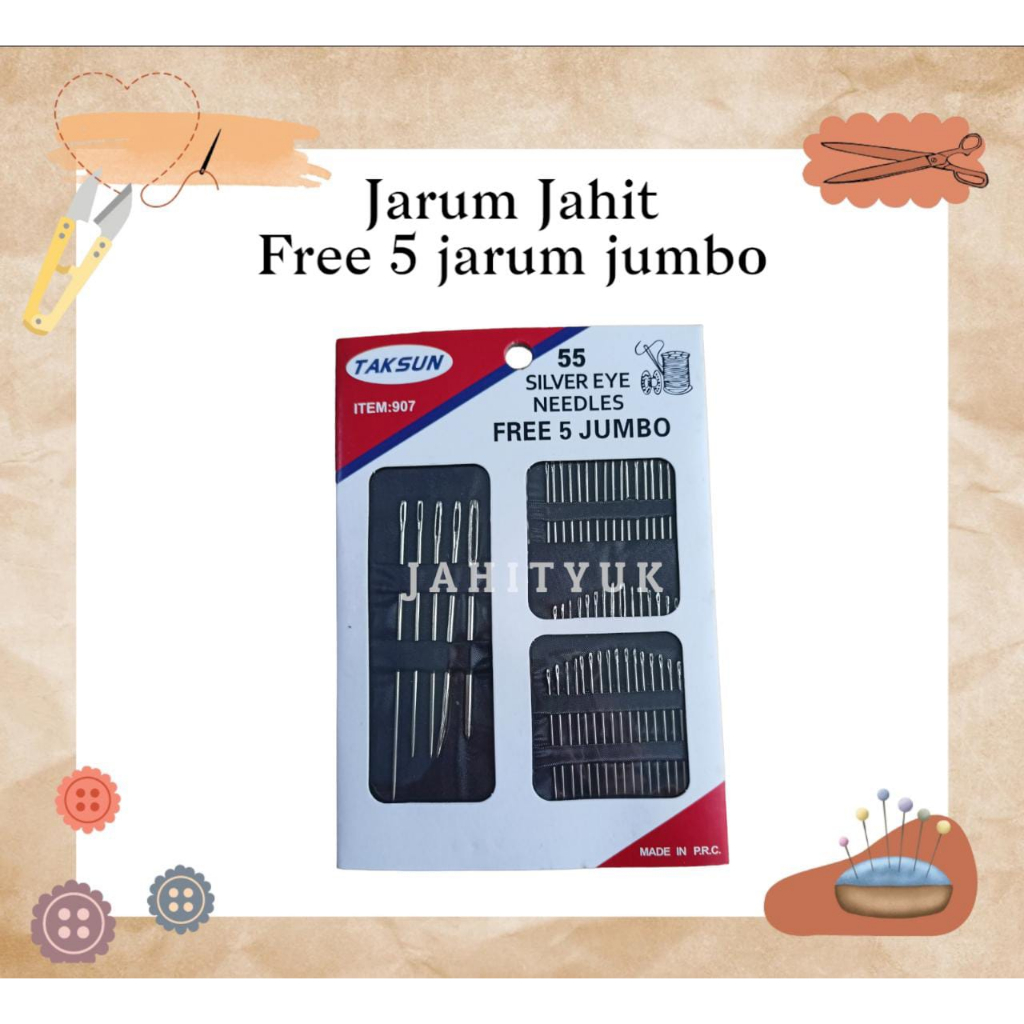 Jarum Jahit Tangan (50 Pcs + 5 EXTRA Jarum Besar) / Jarum Jahit Tangan TAKSUN