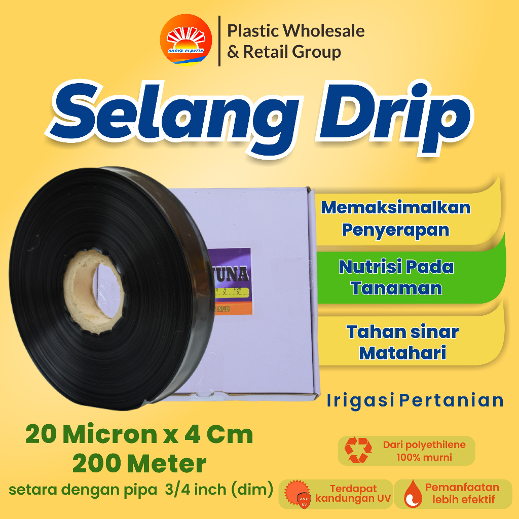 Selang Drip 20 mikron 4cm 200 meter - Pipa 3/4 inch