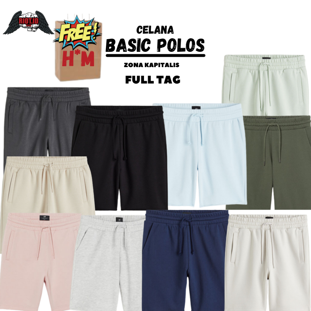 (3.3) Celana HM Basic Polos Hitam Drak Grey Coksu Cream Ligh Blue Navy Mint Army Pink FREE Paper Bag