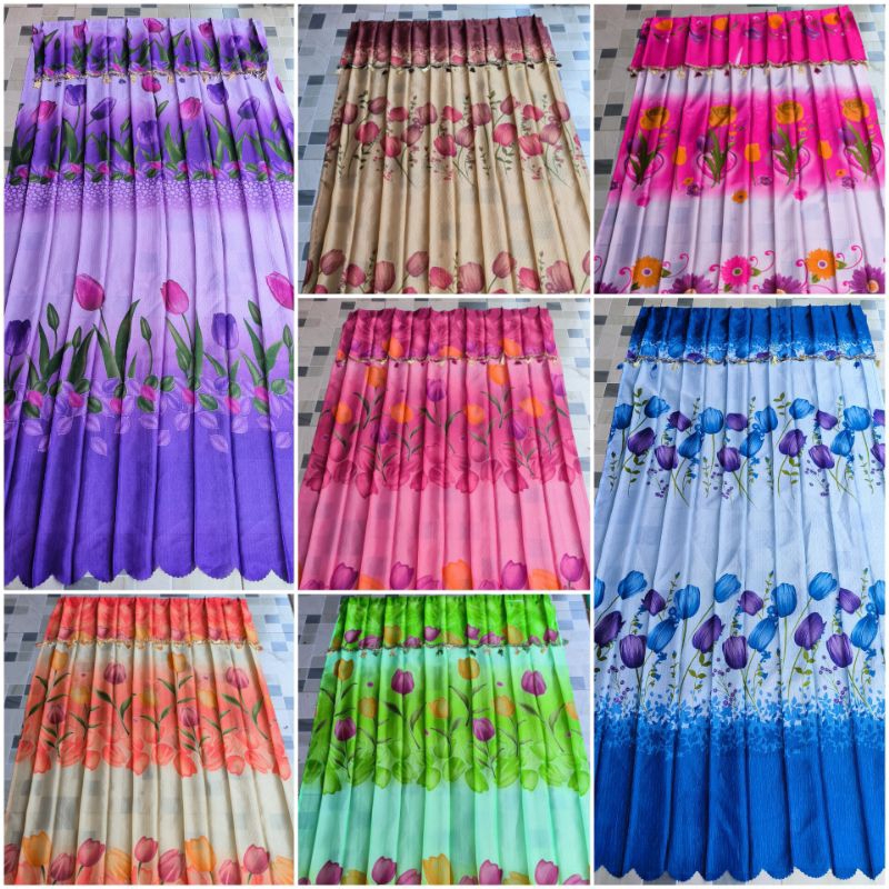 Gorden Ami plisket jendela pintu motif bunga model Kawat S ukuran 1m & 1.5m