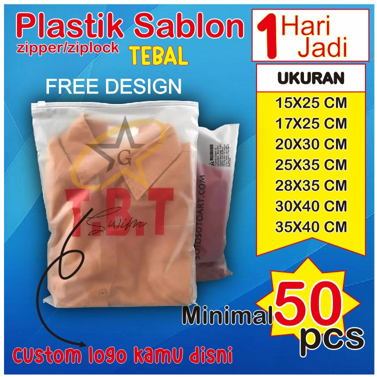 Sablon Plastik zipper ziplock murah / Sablon Plastik Baju / Sablon Plastik Packing free desain minim