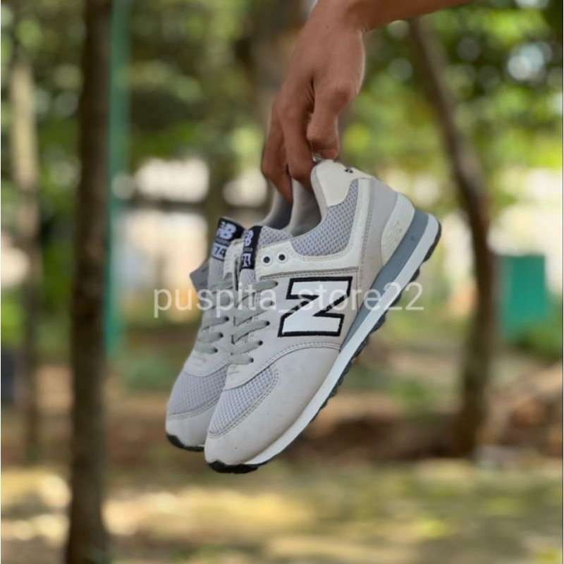 Premium Grade Original NB 574 Abu Putih Sepatu Running Abu Putih 39-44