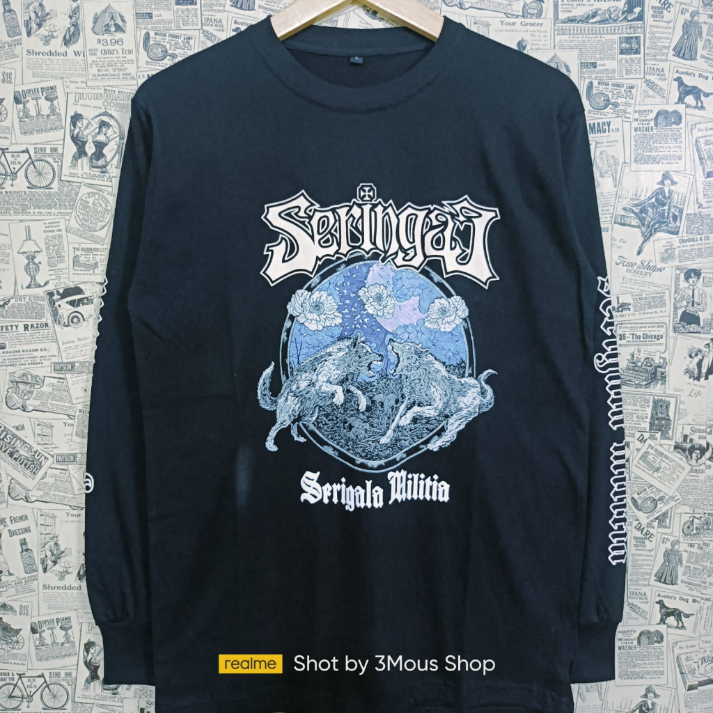 Baju Lengan Panjang Band Seringai / Kaos Death Metal Serigala Militia Free Sticker / Baju Pria Wanit