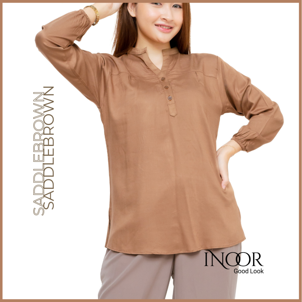Alena Blouse Kerja Cotton Twill Rayon Uniqlo// ATASAN WANITA // BLUS KERJA // Blouse Polos Lengan Pa