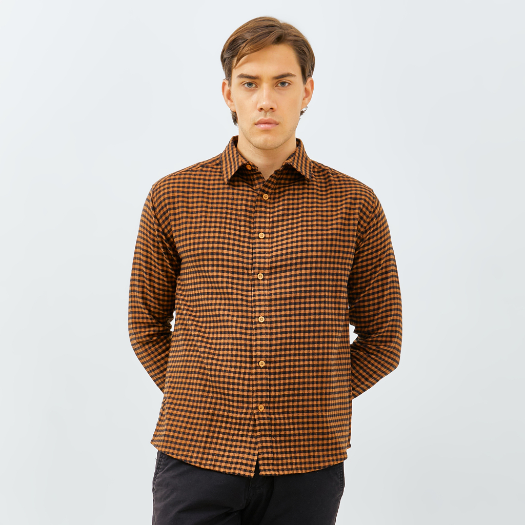 PAULMAY Kemeja Flanel Pria Lengan Panjang Coklat 6706