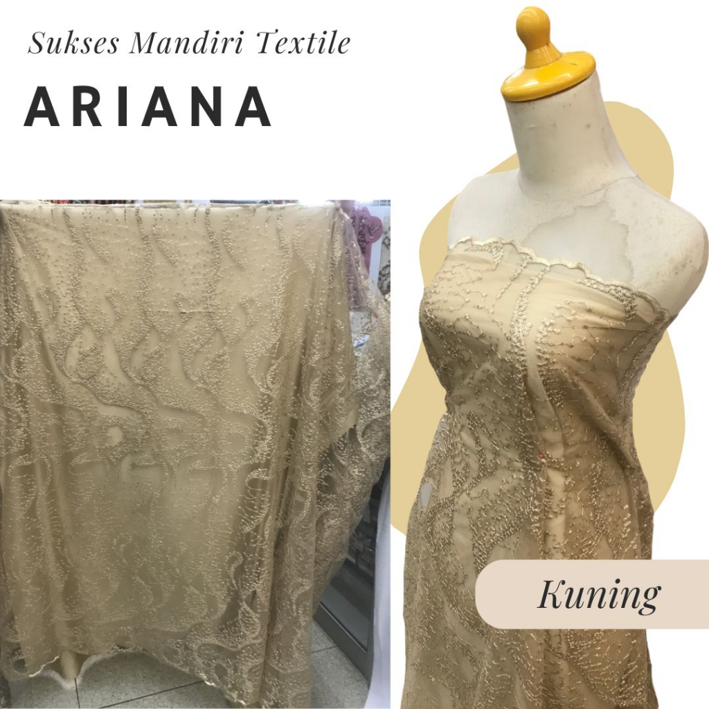 [ARIANA] Brokat Valencia Wave Kuning | Harga ½ meter = 50 cm (Bahan Dress Bridesmaid, Kondangan, Keb