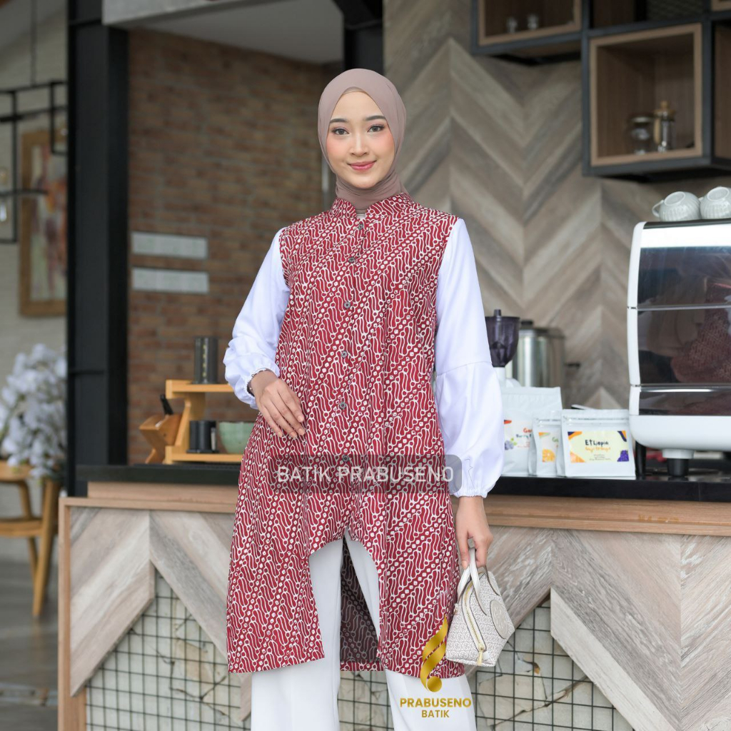 Motiv KUSUMASARI Batik Prabuseno Atasan Tunik Wanita Elegan Lengan Panjang Lapis Furing Trikot Baju 