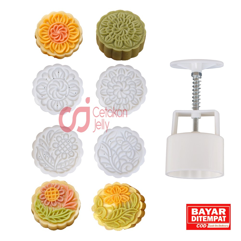 CJ Cetakan Kue Bulan Bulat Moon Cake Mooncake Bulat 100 gr 4 Model