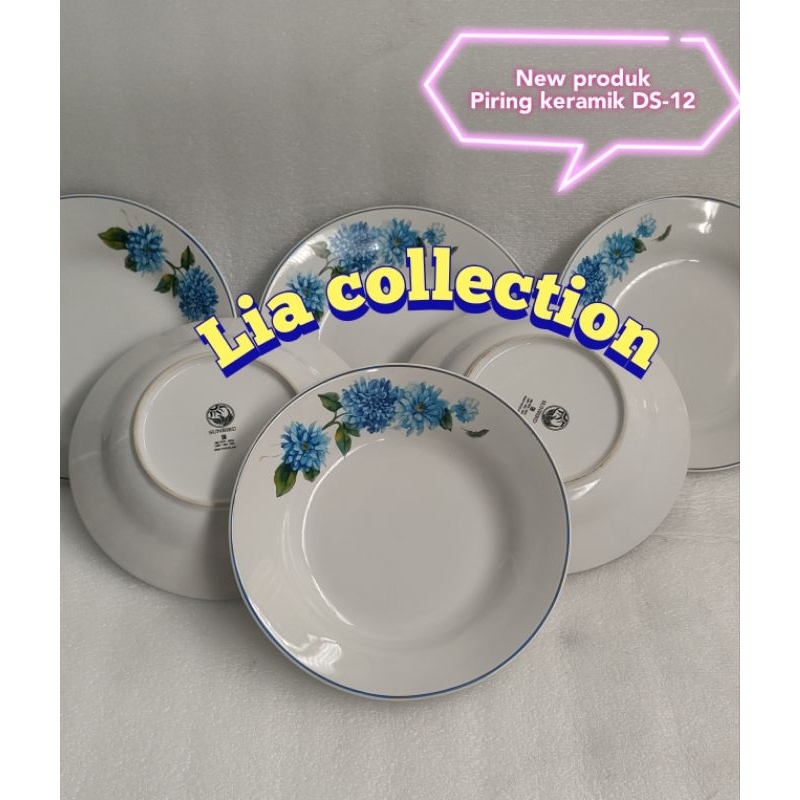 PIRING MAKAN KERAMIK MOTIF BUNGA BIRU isi 6pcs