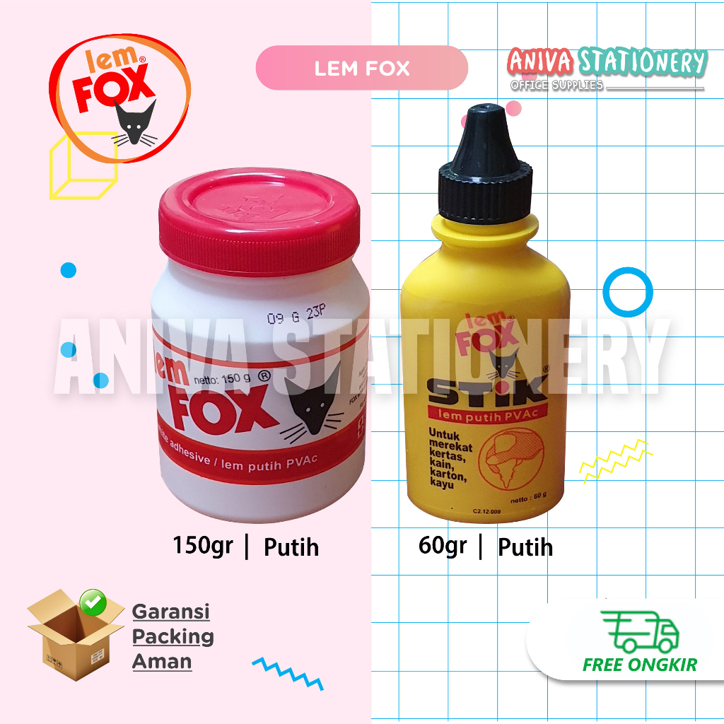 

LEM FOX PUTIH 150 GR STIK STICK 60 GR PVAC KAYU KERTAS