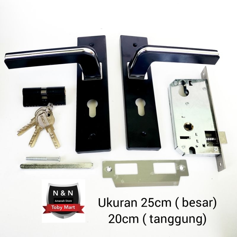 Gagang pintu rumah 1set kunci | Kunci pintu rumah besar & tanggung | Handle pintu rumah + Kunci