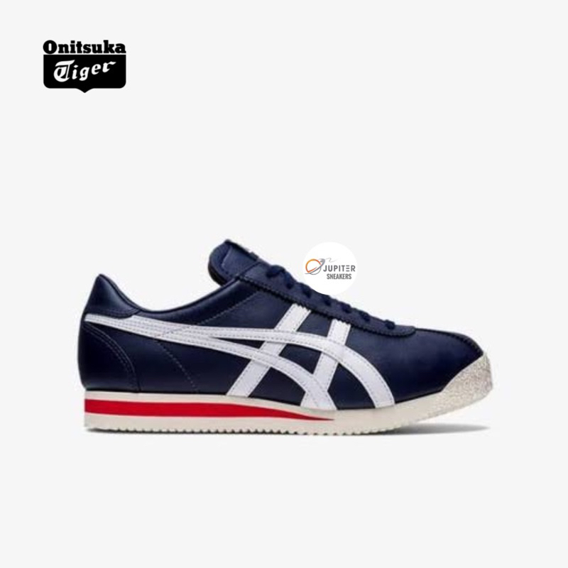 Promo Sepatu Onitsuka Tiger Leather CORSAIR Navy White Red • Free paperbaq dan kaos kaki•