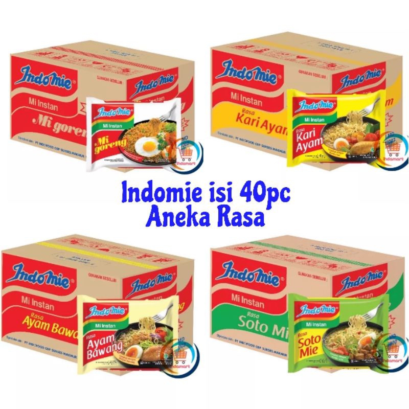 

Indomie Mie Instan Aneka Rasa (Goreng, Kari Ayam, Ayam Bawang, Soto Ayam | 1 dus isi 40 bungkus 75gr | KHUSUS GOJEG