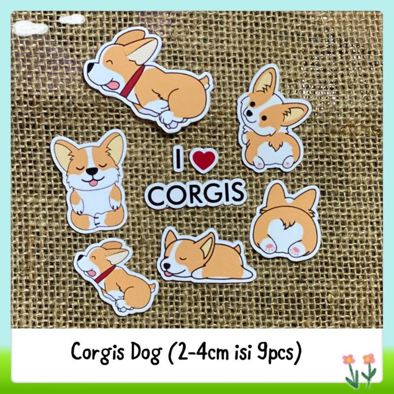 

9pcs sticker tempelan glossy corgis dog