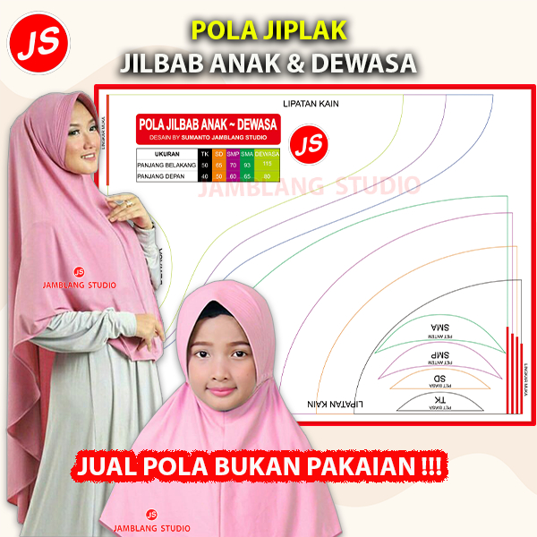 Pola Jiplak Jilbab Anak TK, SD, SMP, SMA dan Dewasa