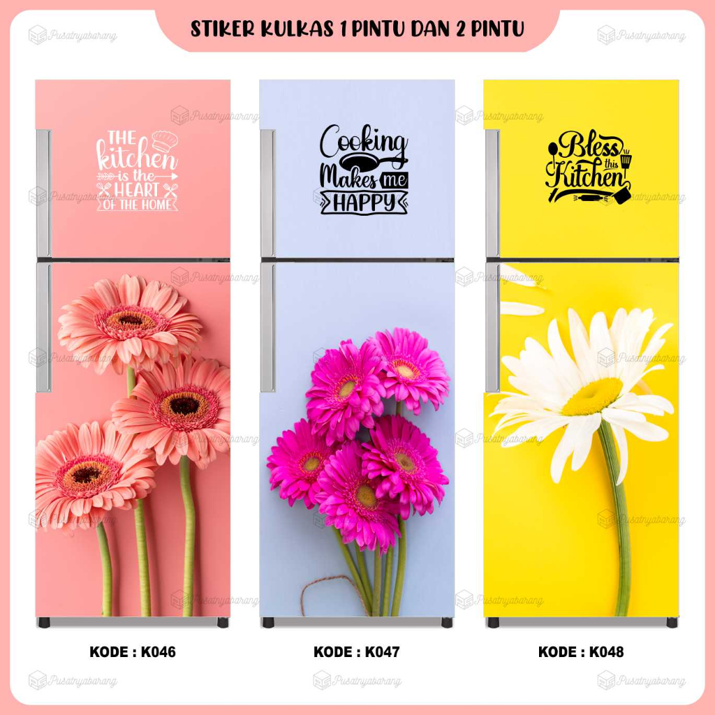 STIKER KULKAS 1 PINTU STIKER KULKAS 2 PINTU MOTIF BUNGA FRESH