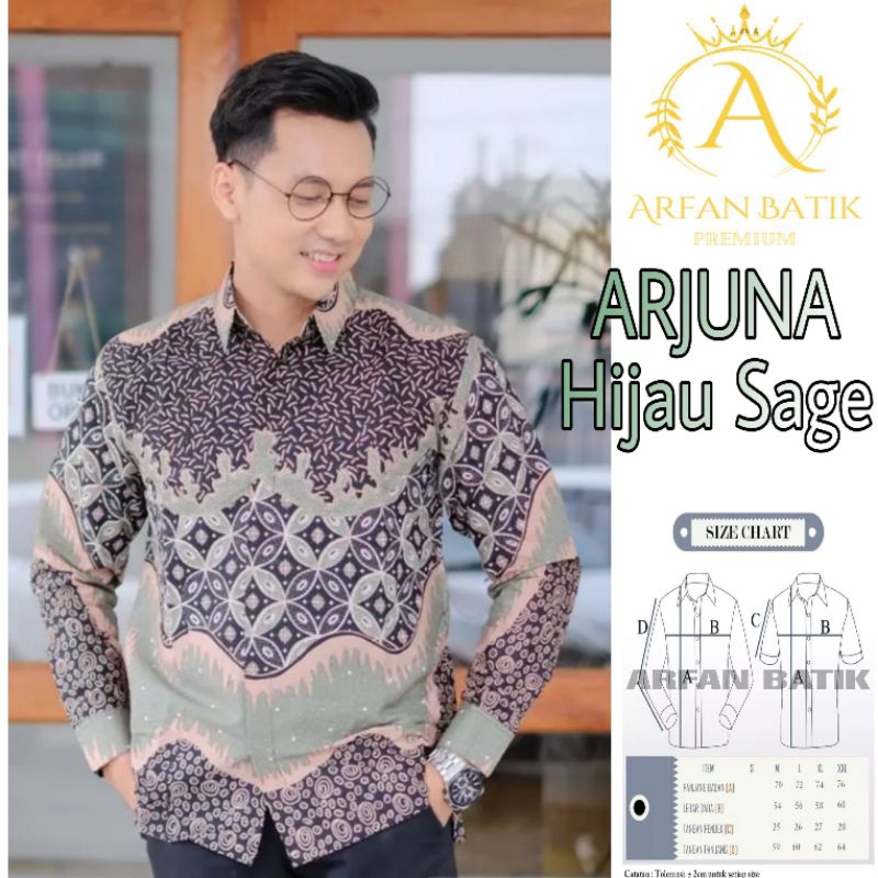 Kemeja batik pria premium ARJUNA Hijau Sage /kemeja batik warna hijau sage/kemeja batik kualitas pre