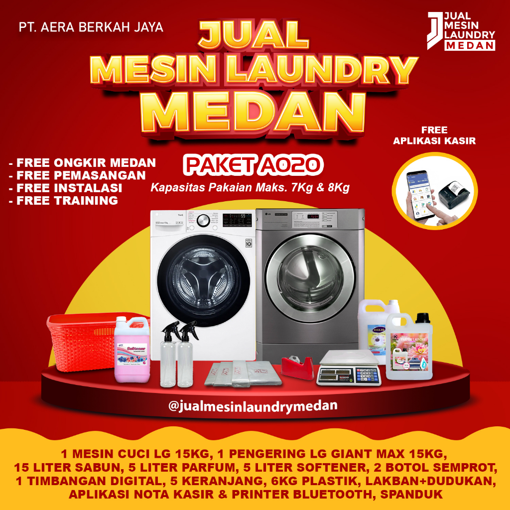 Paket Usaha Laundry Medan Bengkulu LG 15Kg + Dryer LG Giant Max 15Kg A020