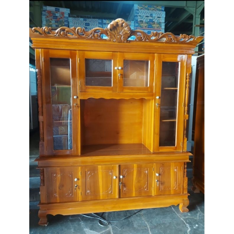 bufet tv kayu jati lemari tv modern kaca es