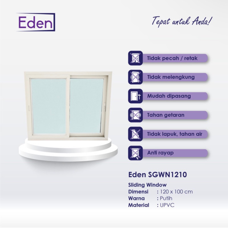 Jendela Sliding UPVC EDEN 120x100cm + Kasa Nyamuk