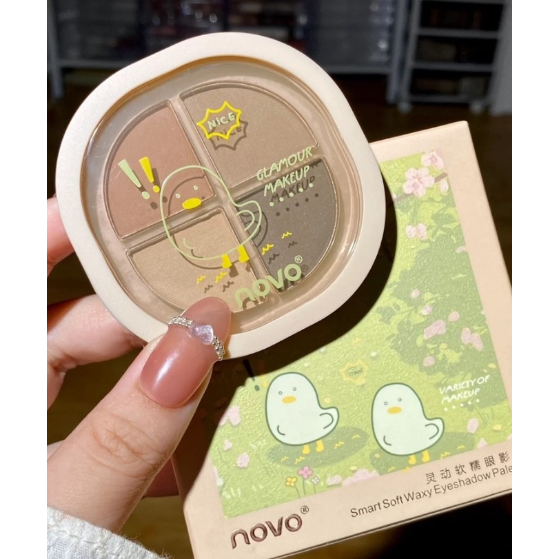 NOVO 4 Color Eyeshadow Palette Giltter Waterproof Smooth Pigmented Earth Color Eyeshadow Pallete Mak